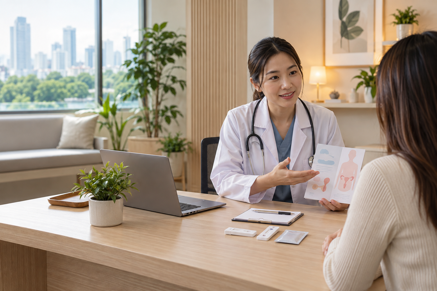 Doctor explaining sexual health testing to a patient in Bangkok