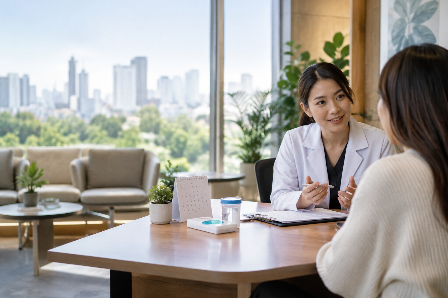 Doctor discussing when to arrange confidential STD testing in Bangkok